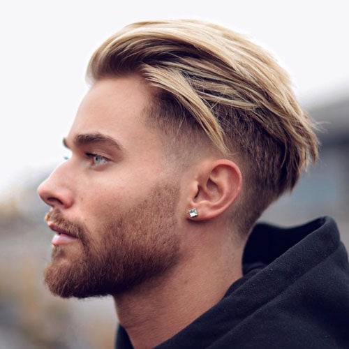 Low Taper Fade with Slick Back and Full Beard