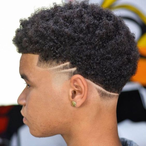 Curly Taper Fade with Design