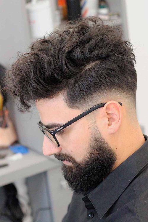 low taper fade comb over with part and beard