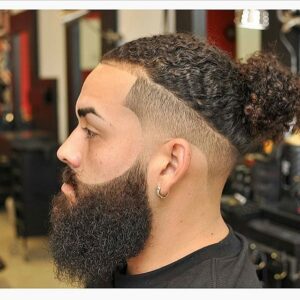 Curly Hair Man Bun Low Fade