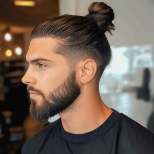 Long Hair Man Bun Low Fade