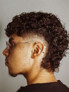 Low Burst Fade Mullet Curly Hair