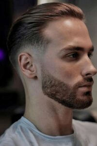 low taper fade gentleman’s comb over